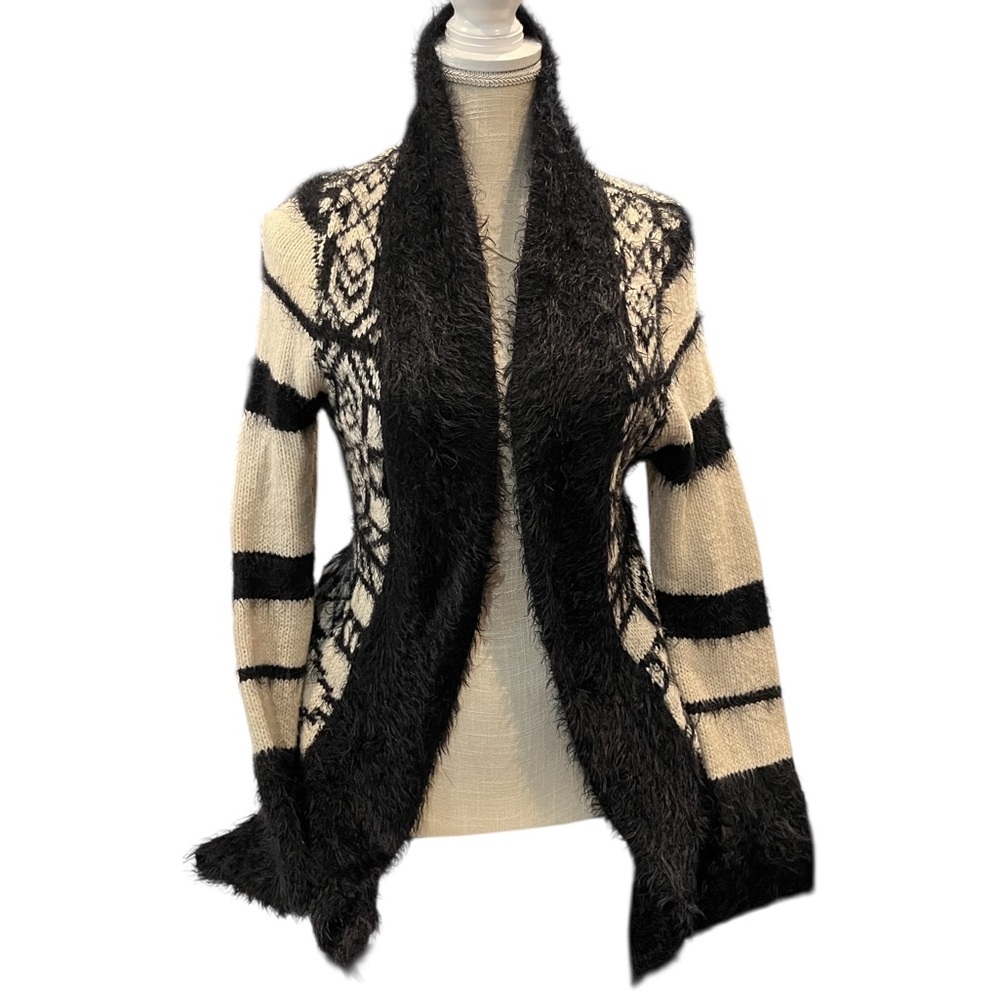 BCBGMaxAzria Black and Cream Cardigan Women’s Large